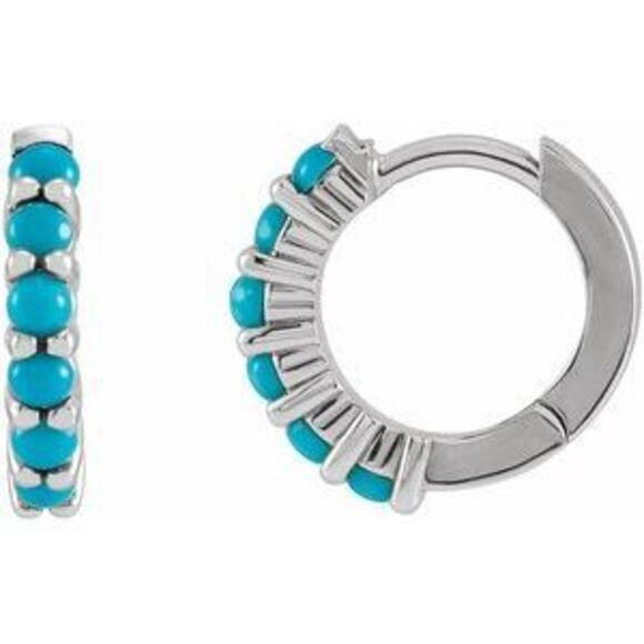 Kazi Luxury Sterling Silver 12.2 mm Natural Turquoise Single Huggie Hoop Earring